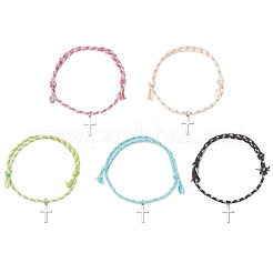 201 браслет с подвесками-крестиками из нержавеющей стали&nbsp;BJEW-JB13463