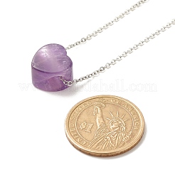 Ожерелье с подвеской в виде сердца из натурального драгоценного камня с цепочками из нержавеющей стали 304 для женщин&nbsp;NJEW-JN03852-02