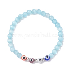 Браслеты из круглых бусин ручной работы с эффектом кошачьего глаза и сглаза для женщин&nbsp;BJEW-JB12289-01