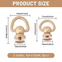 8 шт. 2 стиля латунные 360 градуса поворотные шаровые стойки D-образные заклепки с винтовой заклепкой&nbsp;KK-CA0003-68