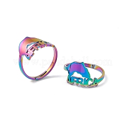 Ионное покрытие (IP) 201 нержавеющая сталь карта африки регулируемое кольцо для женщин&nbsp;RJEW-C045-10M