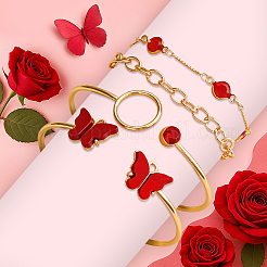 Комплект из 4 браслета-манжеты из сплава светлого золота с бабочкой 2 цветов и 4 браслетов-цепочек 2 цветов&nbsp;BJEW-HY0001-35A