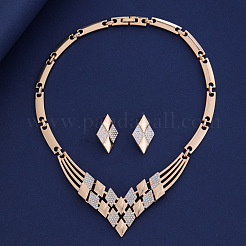 Комплекты цепочек и серег-гвоздиков из сплава ромбов с кристаллами и стразами&nbsp;FS-WG42A89-01