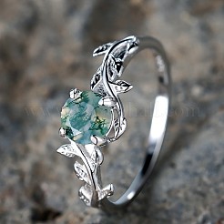 Кольца из стерлингового серебра с овалом и листом и моховым агатом&nbsp;FS-WGF1EFD-02