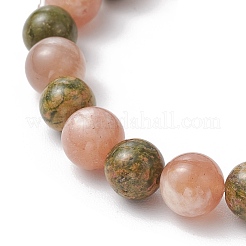 Браслеты из круглых бусин из натурального унакита и лунного камня для мужчин и женщин&nbsp;BJEW-JB11951-01