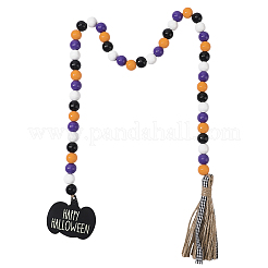 Круглые деревянные бусины украшения на Хэллоуин&nbsp;AJEW-WH20019-61