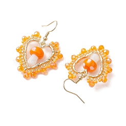 Серьги-подвески в форме сердца с грибом ручной работы в технике лэмпворк EJEW-MZ00450-02