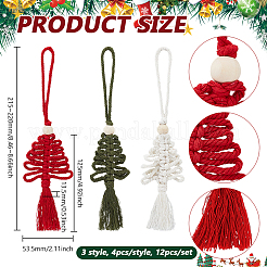 12 шт. 3 стиля ручная работа макраме хлопок рождественская елочная подвеска украшение&nbsp;HJEW-PH02153