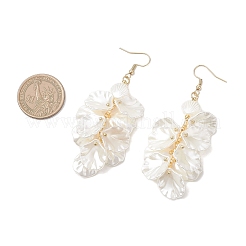 Серьги-подвески в форме лепестков с инкрустацией из стеклянных бусинок и искусственного жемчуга в форме ракушки&nbsp;EJEW-MZ00672