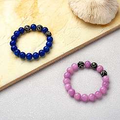 Синий натуральный машан нефрит круглый эластичный браслет из бисера&nbsp;BJEW-SW00077-03