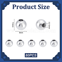 80 шт. круглые бусины из нержавеющей стали 304 с швом&nbsp;STAS-UN0063-62D-P