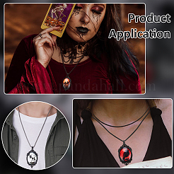 12 шт. 12-цветный готический овальный кулон из цинкового сплава и стекла на шнуре из черной искусственной кожи&nbsp;NJEW-WR0001-08