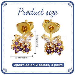 4 пара серег-гвоздиков из латуни двух цветов с микропаве из кубических цирконий&nbsp;EJEW-GO0003-18