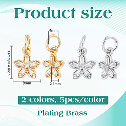 10 шт. подвески-цветы из латуни с паве из прозрачного кубического циркония в двухцветной стойке&nbsp;KK-BC0015-24