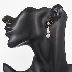 Серьги-гвоздики с подвесками из натурального смешанного камня в виде банта и круглой подвески&nbsp;EJEW-JE06780