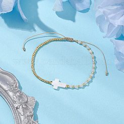 Браслеты из круглых граненых натуральных радужных лунных камней и бисера диаметром 3 мм&nbsp;BJEW-JB10594-04