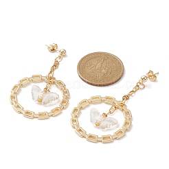 Серьги-гвоздики из акрила и бабочки из сплава с кольцом из сплава&nbsp;EJEW-JE05332