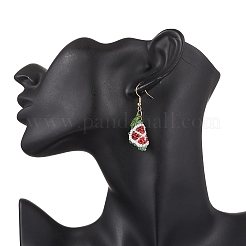 Серьги-подвески из бисера ручной работы в виде арбуза&nbsp;EJEW-MZ00540-01