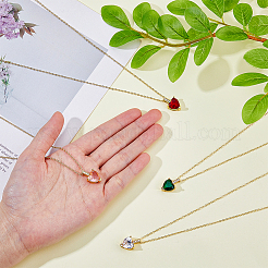 4шт. 4 цвета латуни микропаве кубический цирконий кулон в виде сердца комплект ожерелий&nbsp;NJEW-FI0001-58