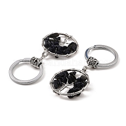 Плоский круглый синтетический синий золотой камень с подвеской-брелоком «Древо жизни»&nbsp;KEYC-E023-03X