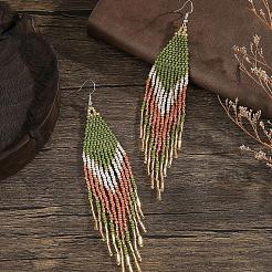 Серьги-кисточки из градиентных стеклянных бусин в богемном стиле&nbsp;QE2744