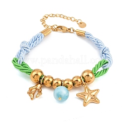 Браслеты с подвесками из нержавеющей стали 304 и стекла&nbsp;BJEW-K247-02G