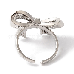 Открытые манжеты из латуни с бантом и микро-паве с прозрачным цирконием для женщин&nbsp;RJEW-C098-17P