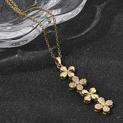 Женское ожерелье с подвеской в виде клевера и кисточкой из латуни&nbsp;NJEW-P350-02G