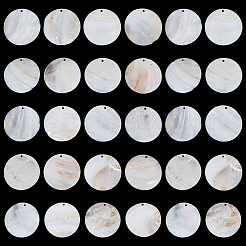 30 шт. плоские круглые подвески из натуральных пресноводных ракушек&nbsp;SHEL-BC0001-044