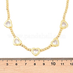 Женские колье-нагрудники из латуни с прозрачными кубическими циркониями в форме сердца&nbsp;NJEW-F364-05G