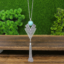 Ожерелья и серьги-подвески из сплава с синтетической бирюзой&nbsp;FS-WG5ED6E-01