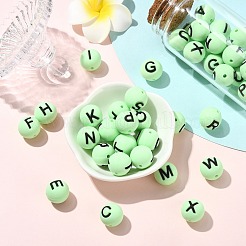 1 набор из 26-х зеленых круглых силиконовых бусин с буквами&nbsp;ST-CJ0041-014