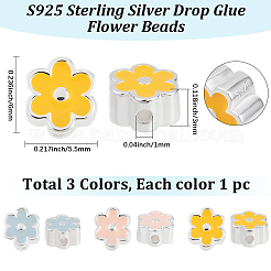 3 шт. 3 цвета s925 серебряные бусины&nbsp;STER-BBC0008-48