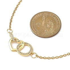 Латунное ожерелье-цепочка с подвеской в виде сердца с микропаве из прозрачных кубических цирконий и кольцом из нержавеющей стали 304 для женщин&nbsp;NJEW-JN05659