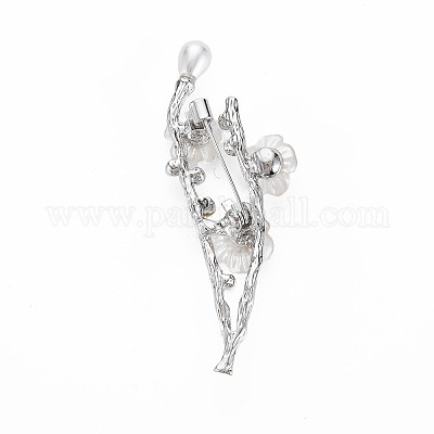 Брошь из цветка сливы с веткой из смолы с искусственным жемчугом JEWB-N007-023P-FF-1