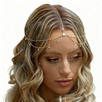 Сплав со стразами цепочка для волос&nbsp;DIY-WH20058-11G-1