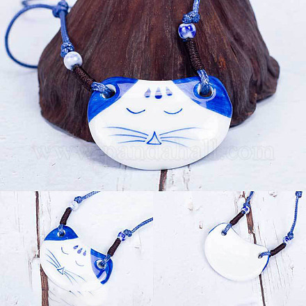Ретро этнический фарфоровый кулон регулируемые ожерелья из полиэстерового шнура для женщин FS-WGD020A-06-1