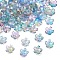60G Baking Painted Transparent Glass Bead Caps, 5-Petal Flower, with Glitter Powder, Blue, 12~12.5x4.5~5mm, Hole: 1.2~1.4mm
