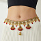 Bohemian Alloy Rhinestone & Glass Teardrop Tassel Waist Belly Chains for Women, Antique Golden, FireBrick, 1140mm