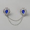 Zinc Alloy Rhinestone Chain Collar Pin Brooches, Tassel Suit Shirt Collar Pin, Teardrop, with Glass, Platinum, 105mm, brooches: 33x27.5mm