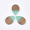Resin & Walnut Wood Pendants, Teardrop, Turquoise, 28x19x3.5mm, Hole: 2mm