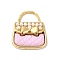 Alloy Enamel Charms, with ABS Plastic Imitation Pearl Beads, Cadmium Free & Nickel Free & Lead Free, Golden, Handbag with Bowknot Charm, Pearl Pink, 18.5x16x4.5mm, Hole: 4.5x8mm