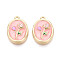 Rack Plating Alloy Enamel Pendants, Oval with Flower Charms, Cadmium Free & Nickel Free & Lead Free, Golden, Pink, 26x18x4~5mm, Hole: 1.6~1.8mm