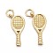Brass Pendants, Sports Charms, Long-Lasting Plated, with Jump Rings, Tennis Racket, Real 18k Gold Plated, 17x8x2mm, Jump Ring: 5x0.7mm, Inner Diameter: 3.5mm