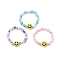 3Pcs 3 Color Glass Seed & Acrylic Smiling Face Beaded Stretch Rings Set, Mixed Color, Inner Diameter: 19mm, 1Pc/color