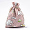 Printed Polycotton(Polyester Cotton) Pouches, Drawstring Bags, Zuni Bear Pattern, Pink, 17.5~18x12.7~13cm