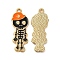 Alloy Enamel Pendants, Skeleton with Hat Charm, Golden, Dark Orange, 32.5x13x1.5mm, Hole: 1.6mm