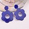 Flower with Flat Round Opaque Acrylic Dangle Stud Earrings, with Steel Pins, Platinum, Medium Blue, 59x40mm
