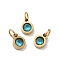 PVD Vacuum Plating 304 Stainless Steel Pendants, with Cubic Zirconia and Jump Rings, Single Stone Charms, Flat Round, Golden, Cyan, 7.5x5.5x2.5mm, Hole: 3.6mm