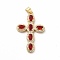 Rack Plating Brass Cubic Zirconia Pendants, Cadmium Free & Lead Free, Real 18K Gold Plated, Long-Lasting Plated, Religion Cross Charm, FireBrick, 33.5x22x3.5mm, Hole: 3.5x4.5mm